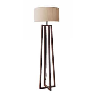 60 in. Brown 3 Light 1-Way (On/Off) Standard Floor Lamp for Liviing Room with Cotton Round Shade