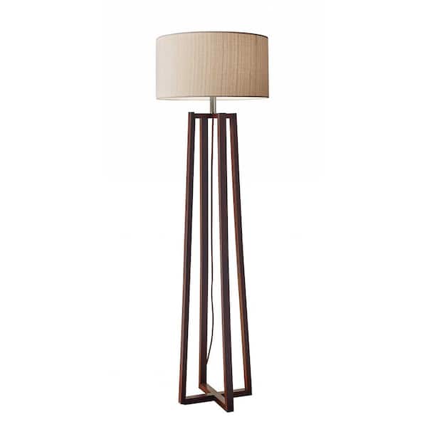 HomeRoots 60 in. Brown 3 Light 1-Way (On/Off) Standard Floor Lamp for Liviing Room with Cotton Round Shade