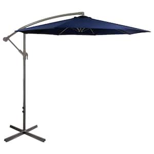 10 ft. Offset Outdoor Patio Umbrella with Hand Crank in Navy Blue