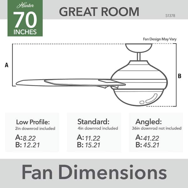 Hunter - Hunter 70 in. Phenomenon Wi-Fi ENERGY STAR Matte White Smart Ceiling Fan with LED Light Kit and Wall Control