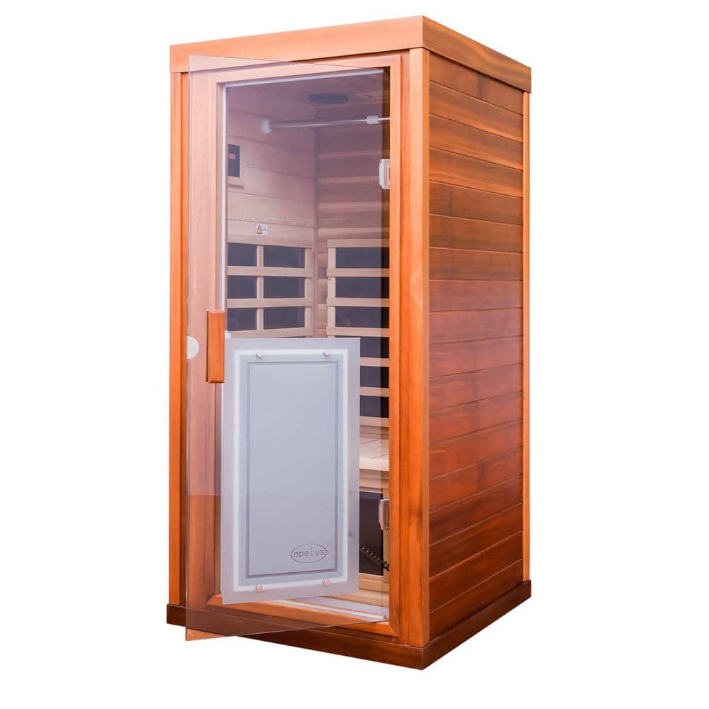1-Person Far Infrared Sauna with 8 Carbon Crystal Heaters, Bluetooth Speakers, LED Display, and Button Control