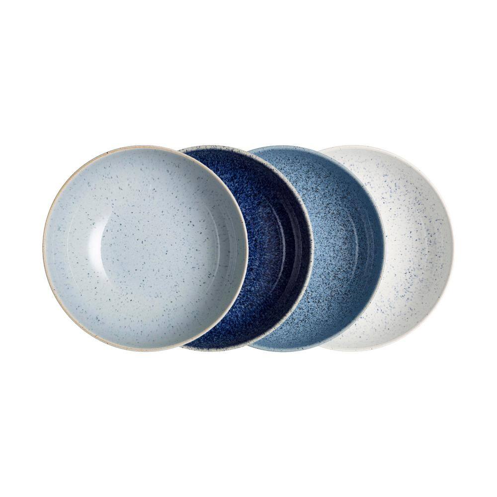 Studio Blue Speckled Ceramic Breakfast Bowls, Set of Four