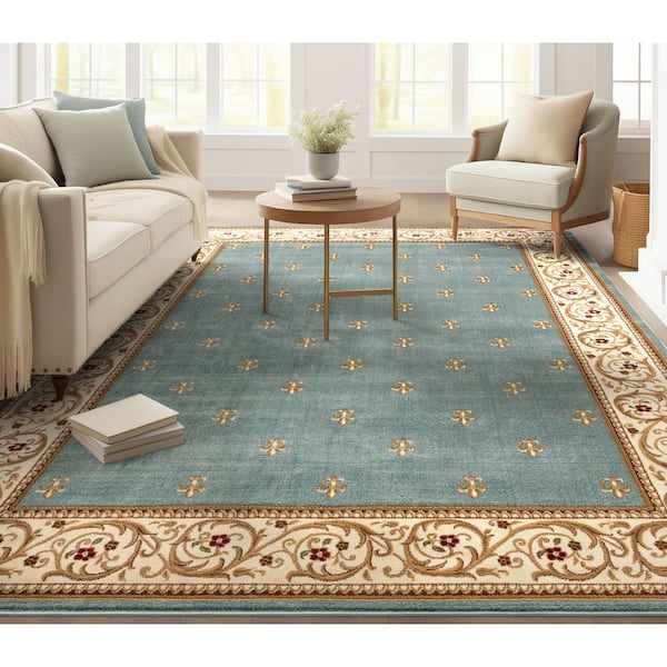 Barclay Fleur De Lis Elegance Traditional Oriental, Light Blue 9 ft. 3 in. x 12 ft. 6 in., Area Rug