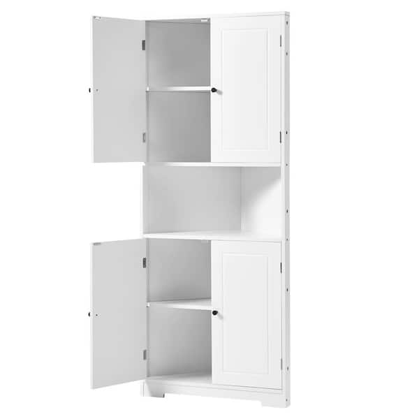 cadeninc 25 in. W x 17.71 in. D x 63.18 in. H Freestanding MDF Board Bath Corner Cabinet with Doors and Adjustable Shelf,White