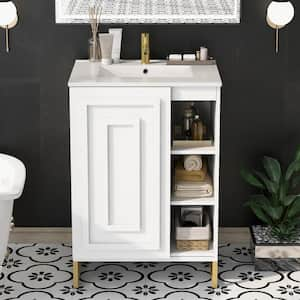 24 in. W x 17 in. D x 34 in. H Single Sink Freestanding Bath Vanity in White with White Ceramic Top