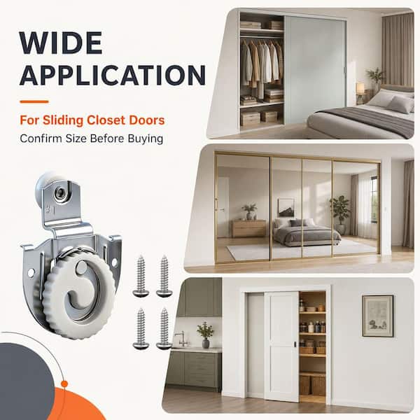 4-Pack Sliding Closet Door Roller Kit – Galvanized Iron Wheels, Smooth & Quiet, With Screws, For Wardrobe & Bedroom Sliding Doors