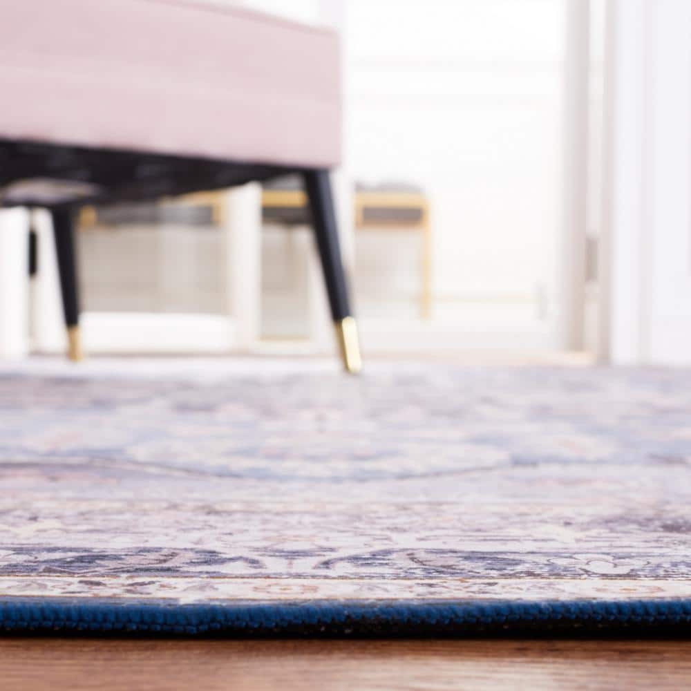 8' x 10' Blue and Charcoal Washable Synthetic Area Rug