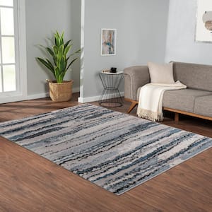Cadence Blue 8 ft. x 10 ft. Watercolor Abstract Stripe Woven Area Rug