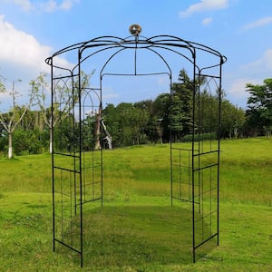 Outdoor Black 6 .8ft x 9.5ft Metal Birdcage Shaped Arch Trellis, Climbing Plant Stand for Gazebo, Wedding Ceremony