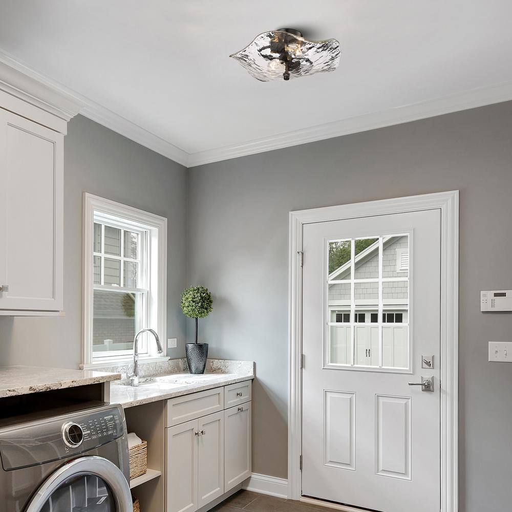 Matte Black Glass Semi-Flush Mount Light Fixture
