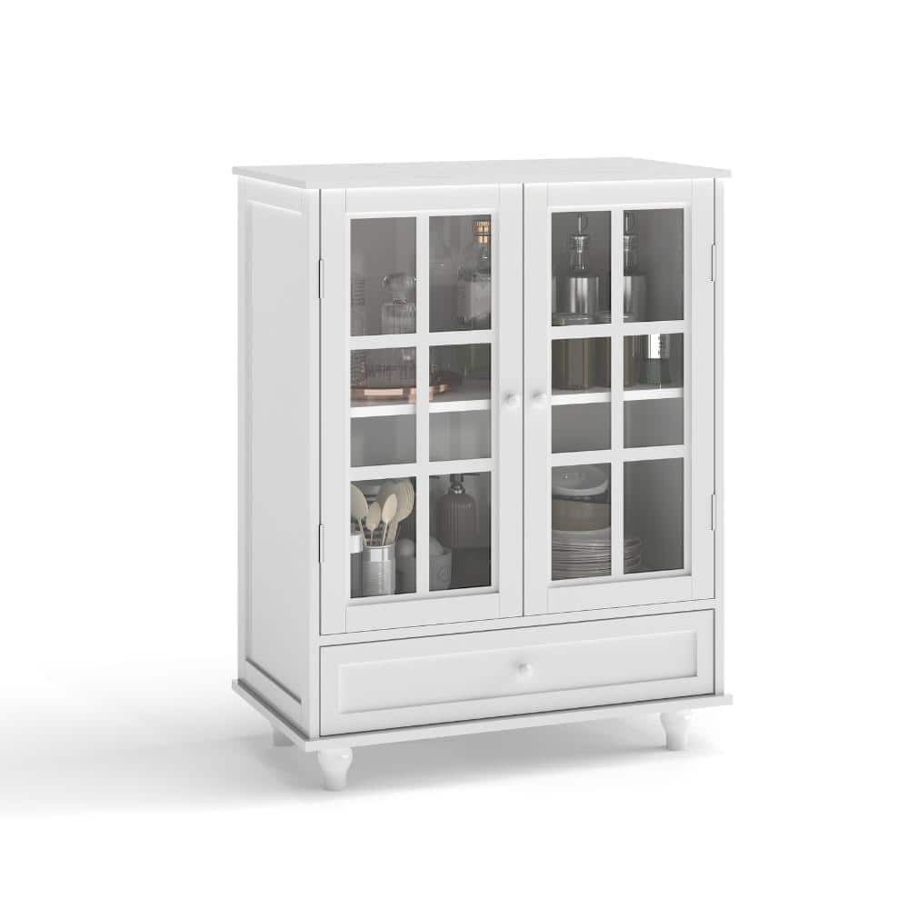 White 36.22 in. Accent Cabinet Office Storage Cabinet with 2 Shelves and Double Glass Doors & Drawer price history on PriceWatchPro
