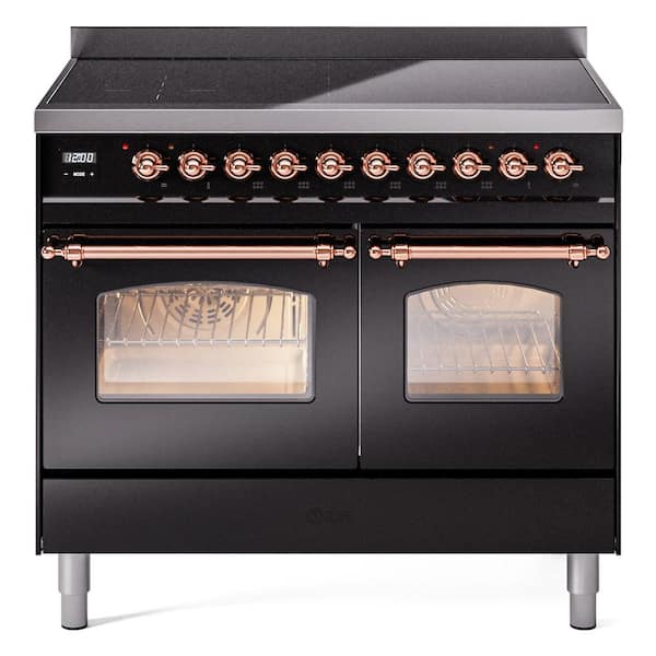 Nostalgie II 40 in. 6 Zone Freestanding Induction Range in Glossy Black with Copper Trim