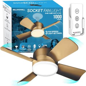 Socket Fan 15.7 in. Indoor Bronze Socket Warm Light Ceiling Fan with Remote