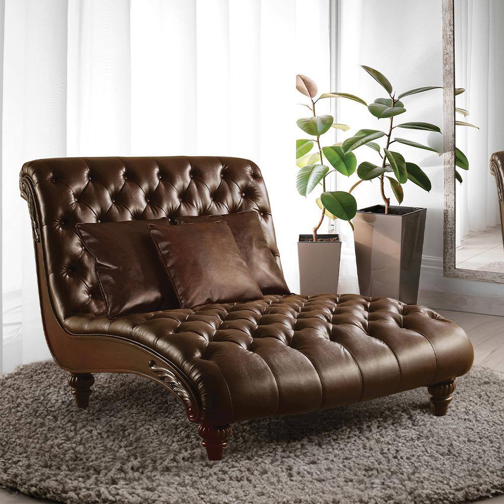 Anondale Classic Elegance Button-Tufted Chaise in 2-Tone Brown