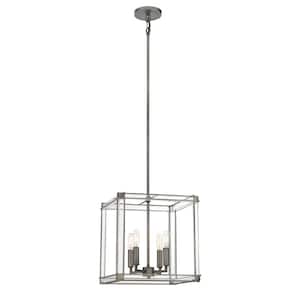 Langen Square 4-Light Antique Nickel Square Frame Pendant with Clear Acrylic Accents