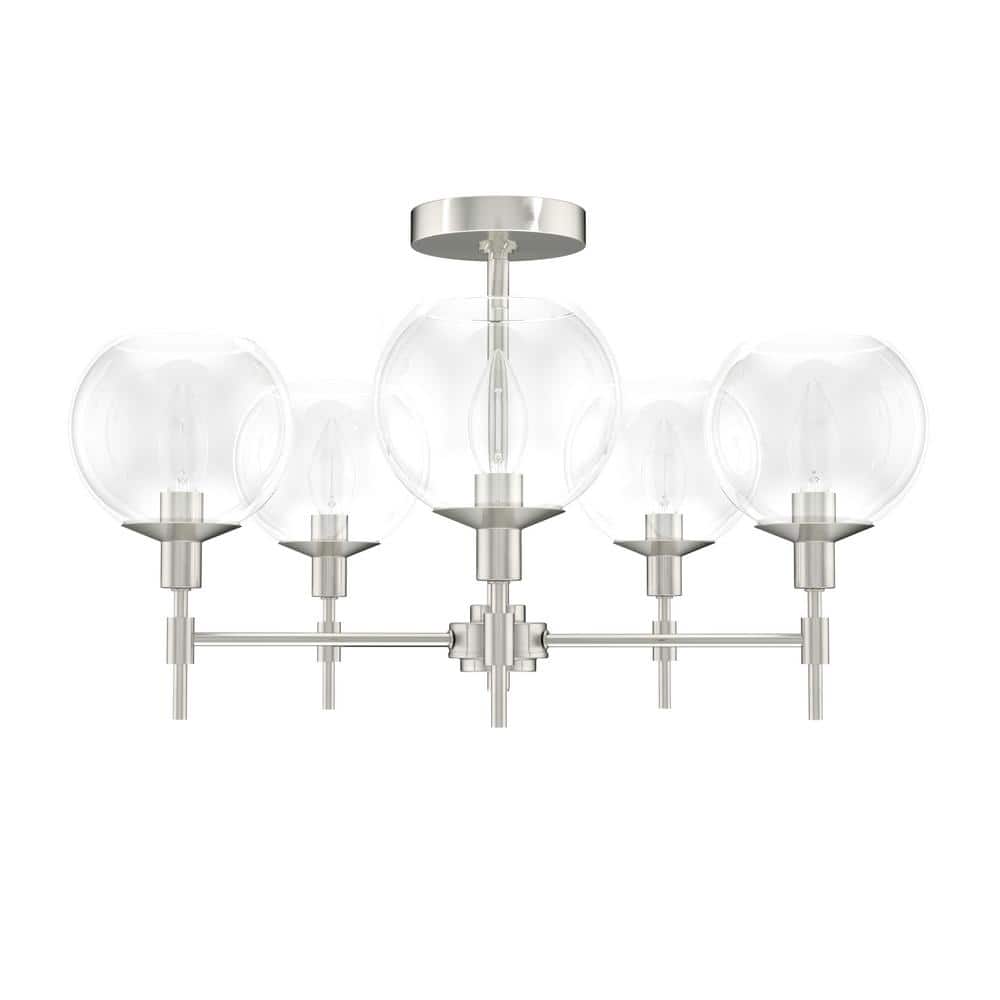 Elegant Brushed Nickel 24" Crystal Orb 5-Light Chandelier