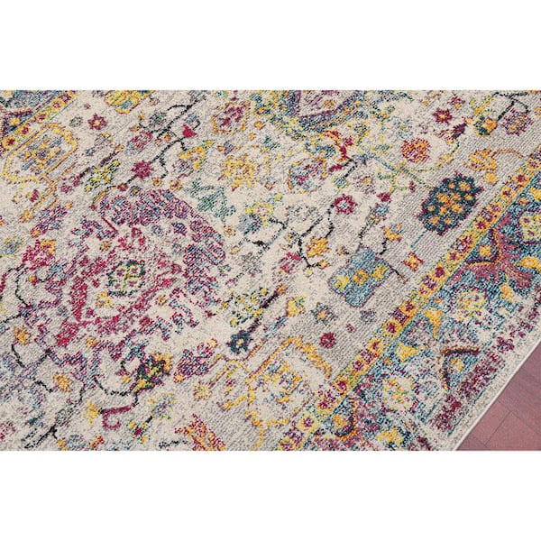 Montana 7ft. 6 in. x 7 ft. 6 in. Gray/Orange Bordered Pattern Area Rug for High Traffic Living Room Dining Room Bedroom