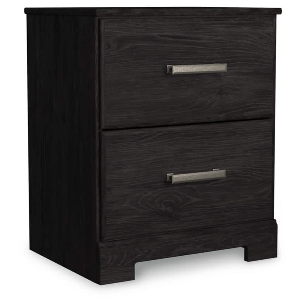 Black Transitional 2-Drawer Nightstand with Pewter Handles