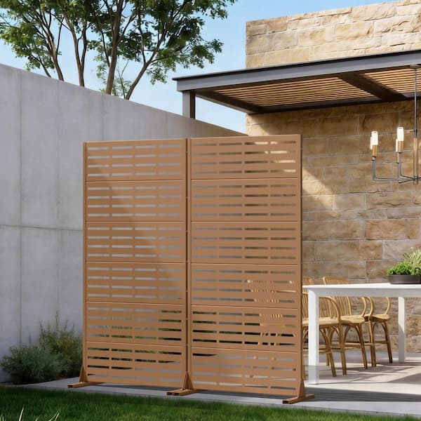 35 in. W x 72 in. H Black Galvanized Metal Louvered Outdoor Patio Divider Screen (2-Pack)