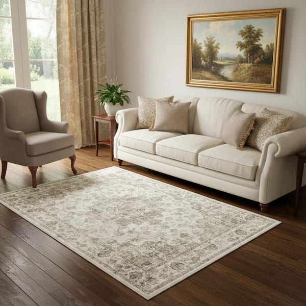 Beige  5 x 7 ft. Woven Medallion Rectangle Indoor Area Rug