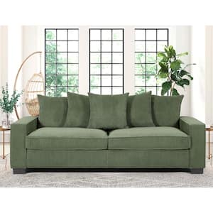 Luxe 88 in. Width Square Arm Corduroy Polyester Fabric 3-Seater Straight Sofa in. Dark Green