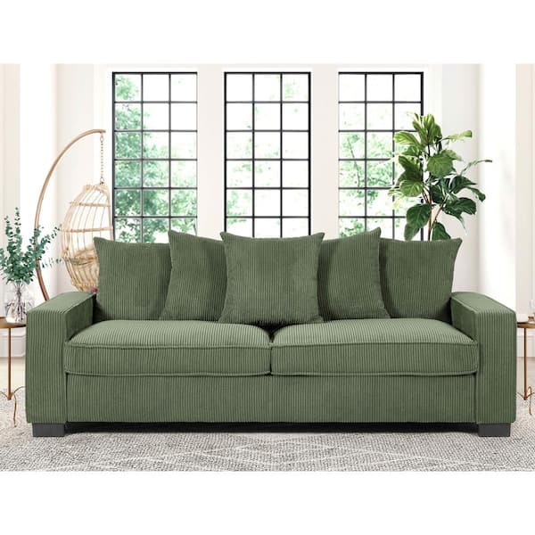 US Pride Furniture Luxe 88 in. Width Square Arm Corduroy Polyester Fabric 3-Seater Straight Sofa in. Dark Green