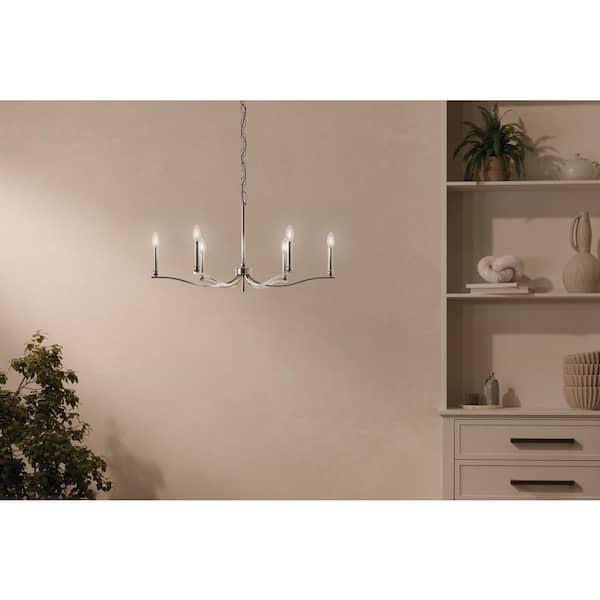 KICHLER Malene 32 in. 6-Light Polished Nickel Traditional Candle Chandelier for Dining Room