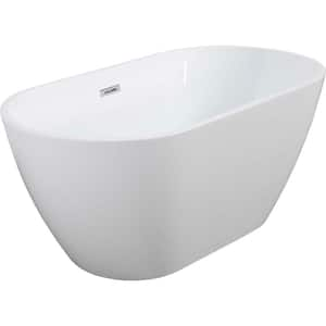 63 in. x28.8 in. Acrylic Flatbottom Non-Whirlpool Bathtub in White Classic Oval Shape Soaking Tub with Chrome Overflow