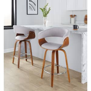 Vintage Mod 25.25 in. Stone Fabric, Walnut Wood and Chrome Metal Fixed-Height Counter Stool (Set of 2)