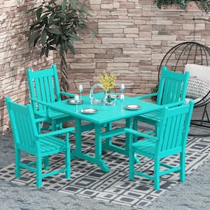 Hayes 5-Piece HDPE Plastic Outdoor Patio Dining Set with Square Table and Arm Chairs in Turquoise