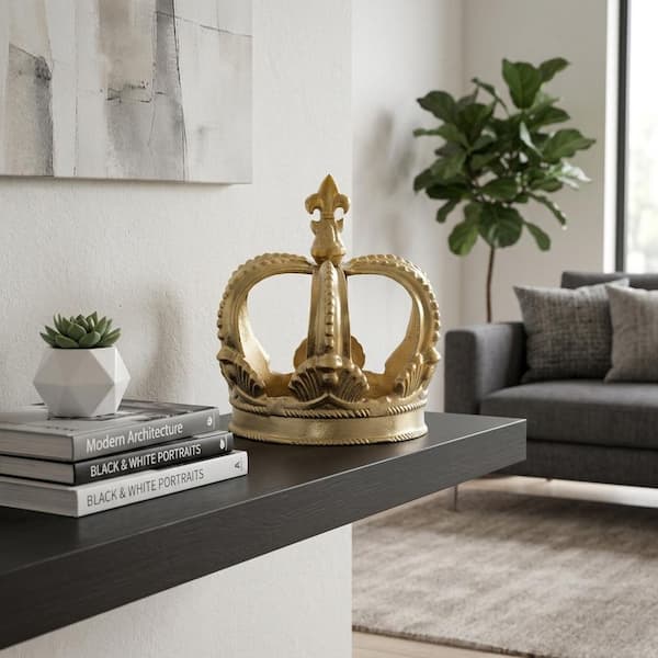 Liv & Skye 6.25 in. x 7 in. Gold Metal Decorative Embossed Crown
