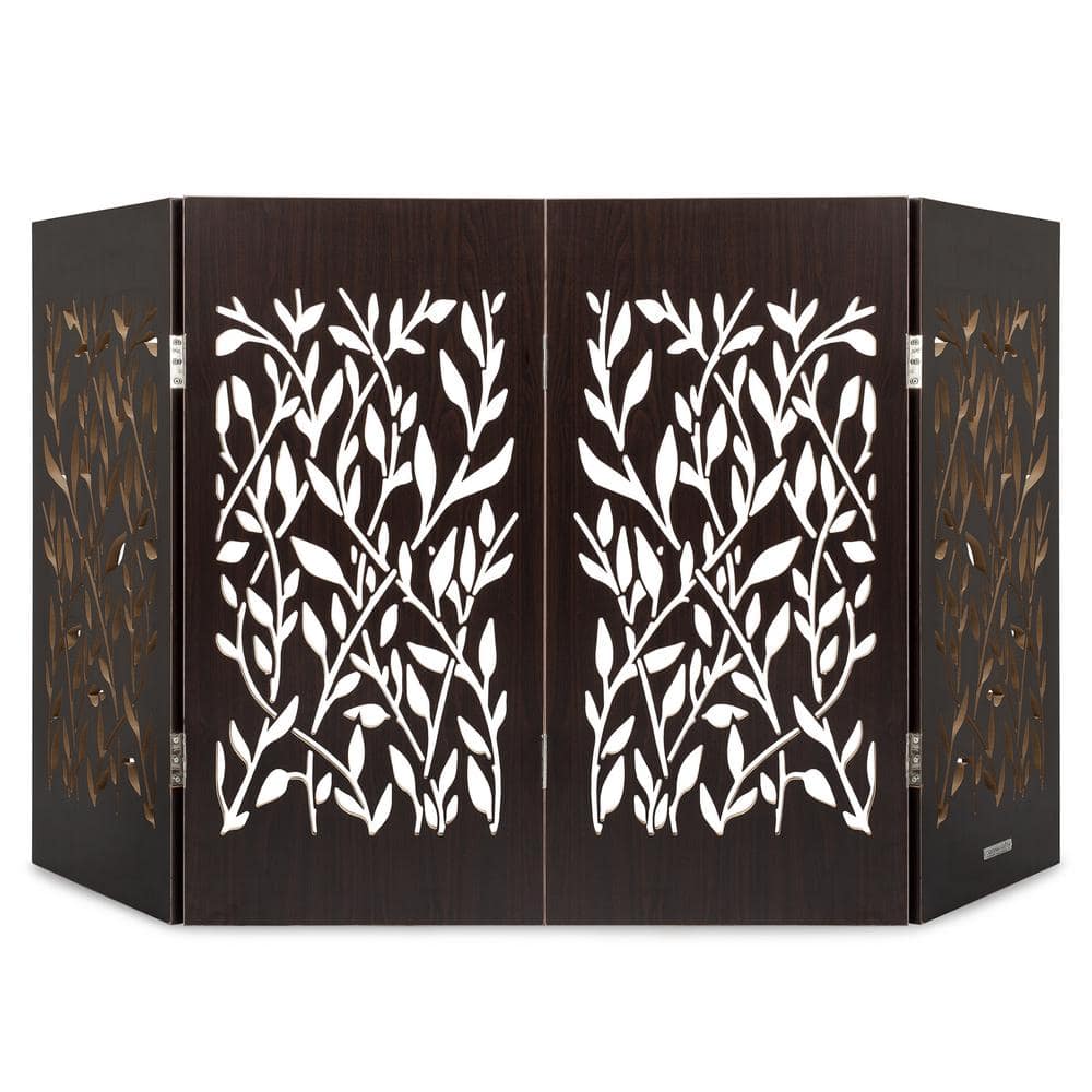 Walnut Vines Carved Wood Freestanding Pet Gate