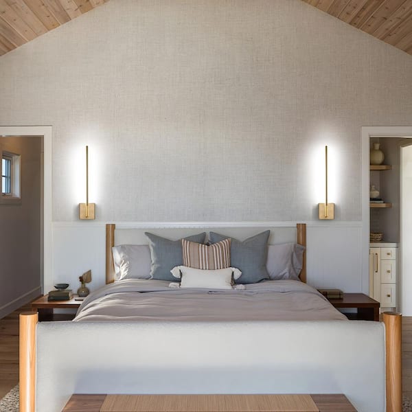 22 in. 1-Light Brass Hardwire Dimmable LED Wall Sconce, 2-Pack Wall Decor