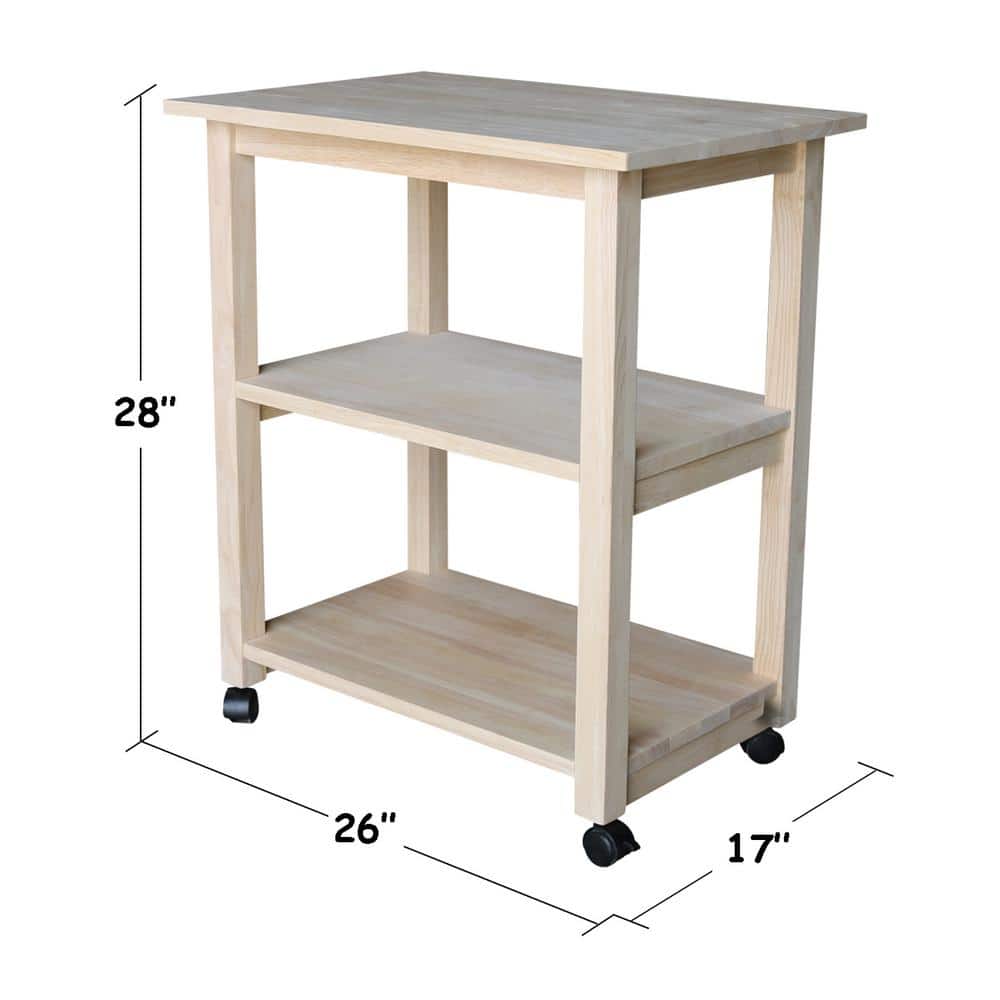 Unfinished Parawood Butcher Block Microwave Cart with Storage