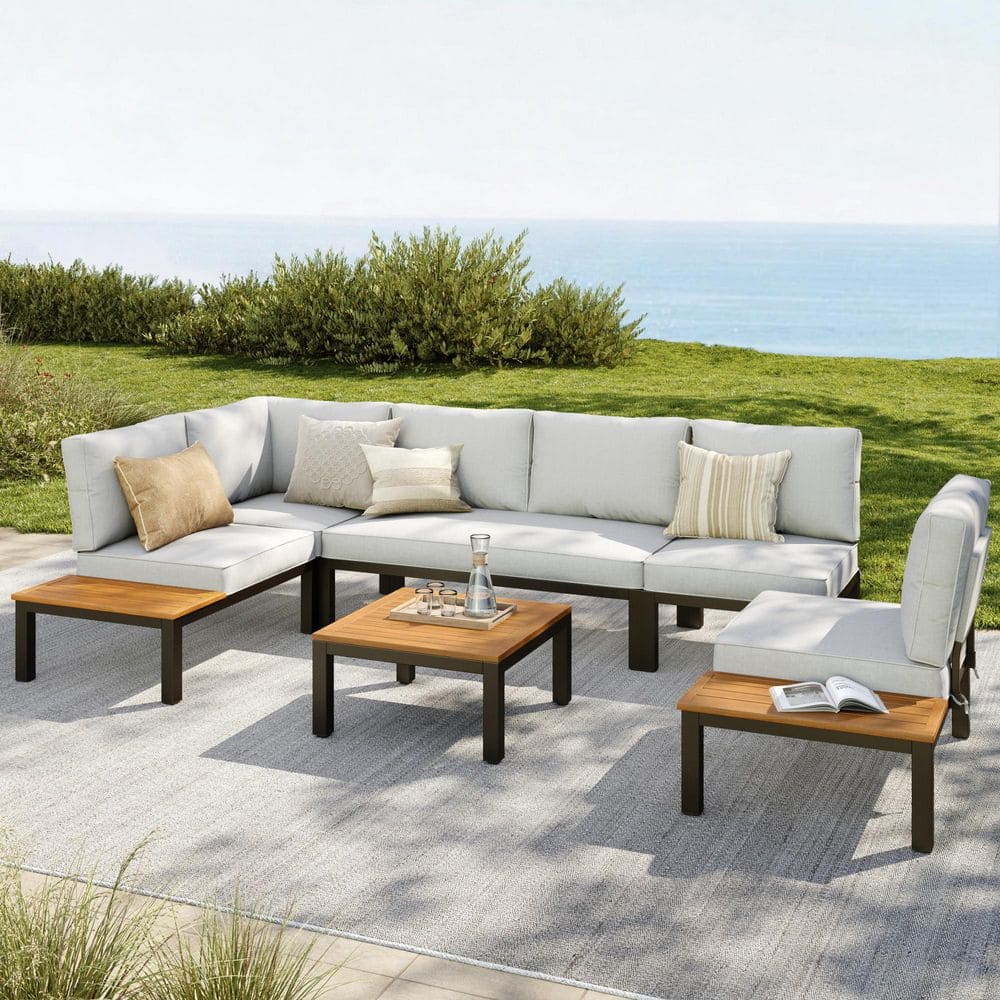 PHI VILLA 6 -Seat 6-Piece Metal Outdoor Patio Conversation