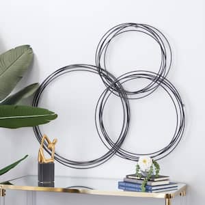 36 in. x  42 in. Metal Black Overlapping Ring Plate Wall Decor