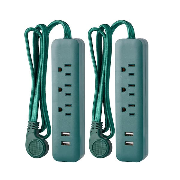 PRIVATE BRAND UNBRANDED - 3 ft. 3-Outlet 2-USB Surge Protector (2-Pack)