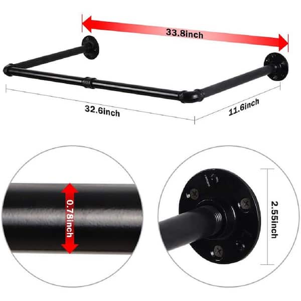 32.6 in. Black Industrial Pipe Clothing Rack, Multi-Purpose Clothes Rod for Clothing Storage (Set of 2)