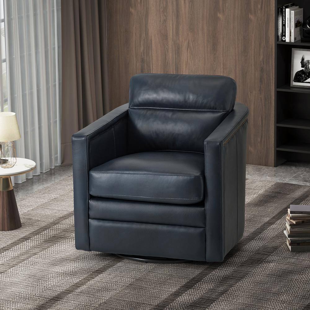 Elvira Navy Leather Arm Chair (Set of 1)