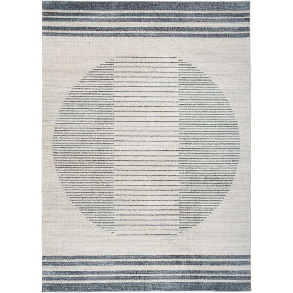 Astra Machine Washable Ivory Blue 7 ft. x 9 ft. Linear Contemporary Area Rug