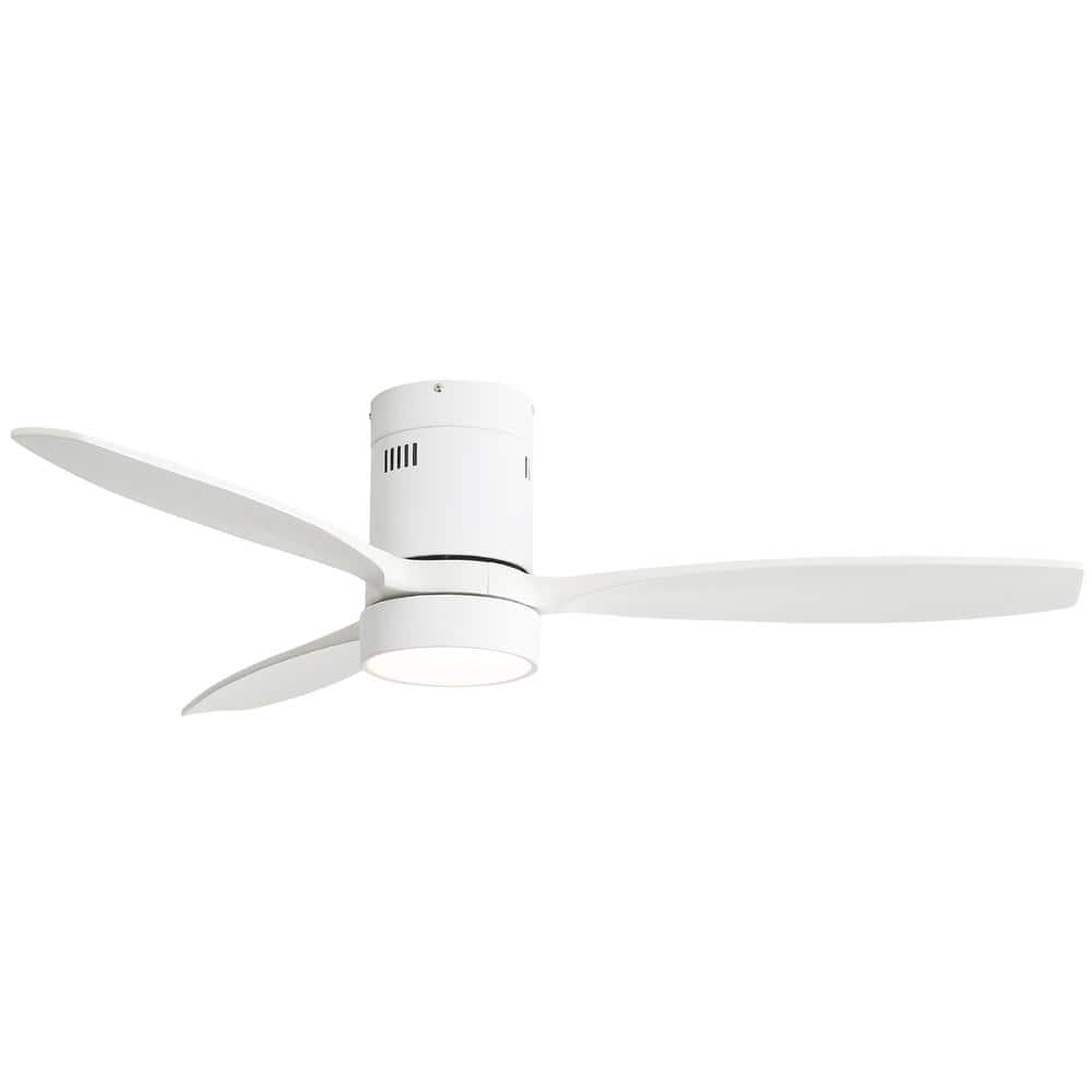 Sofucor 52 in. Integrated LED Indoor/Outdoor Wood White Flush Mount Ceiling  Fan with Light and Remote Control ZHT-52K077WHWH - The Home Depot