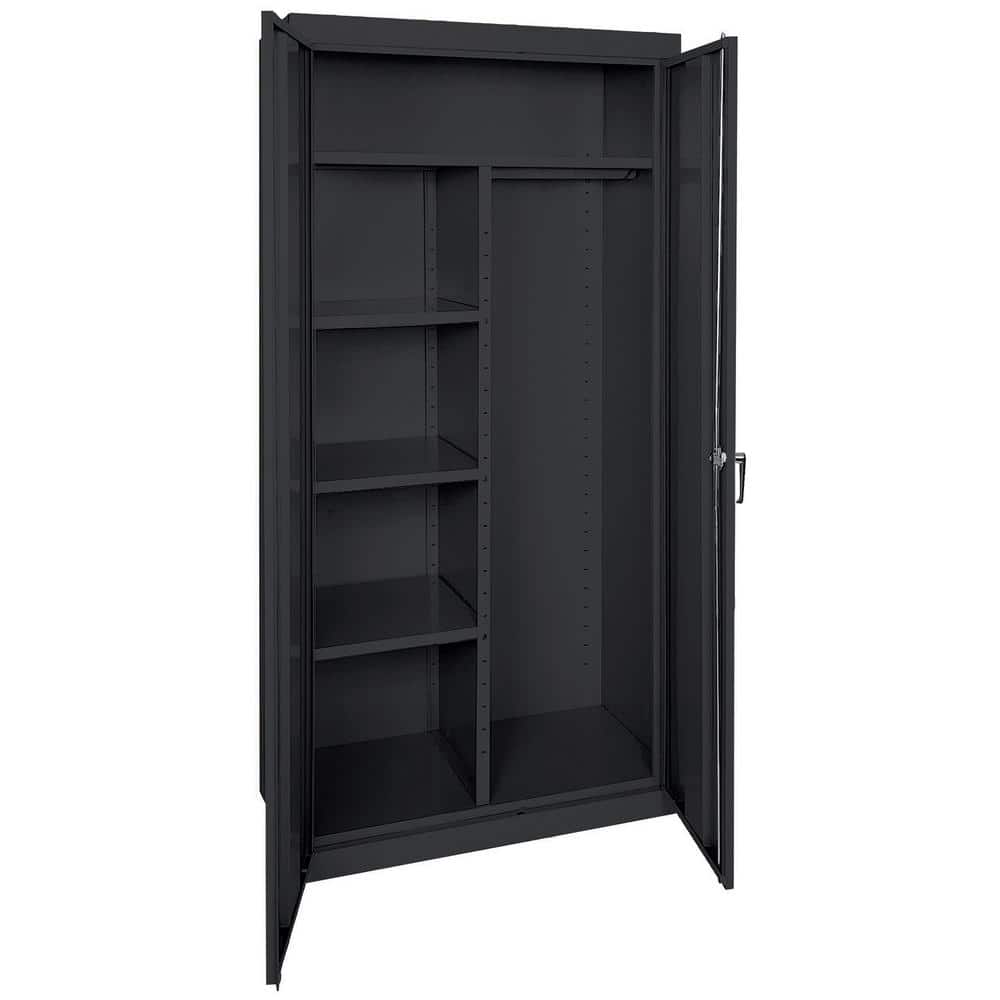 Transitional Black Steel Full-Height Combination Wardrobe Cabinet