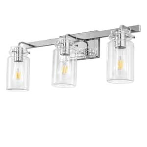 24 in. 3-Light Chrome Modern Cylinder Vanity Light for Bathroom Mirror with Clear Glass Shades