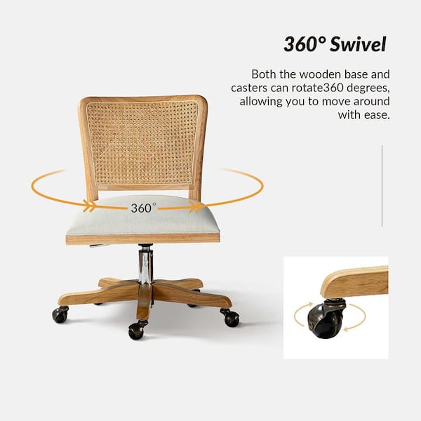 Crisolina Contemporary Linen Swivel Task Chair with Rattan Back