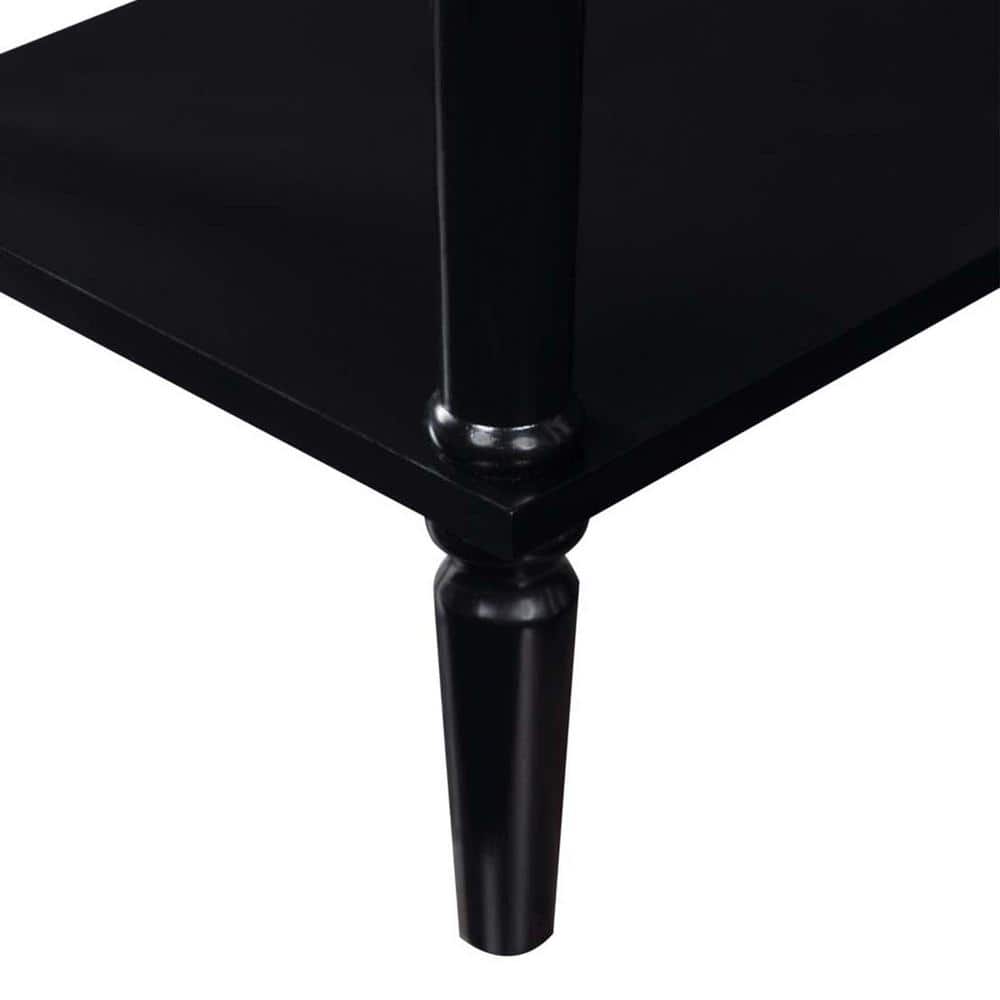 Elegant Square Black Wood End Table with Storage and Turned Legs