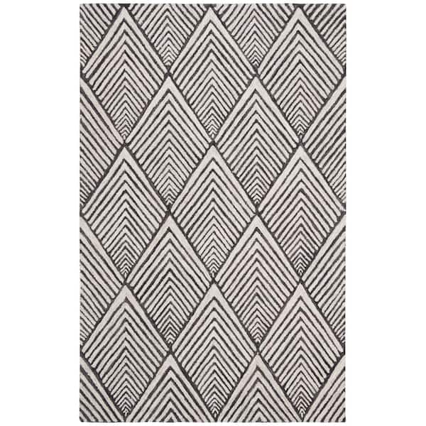 SAFAVIEH Micro-Loop Charcoal/Ivory 5 ft. x 8 ft. Geometric Striped Diamonds Area Rug