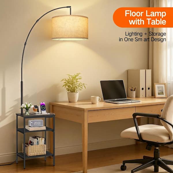 BICIK 76 in. Black Modern 1-Light Dimmable Arc LED Floor Lamp with