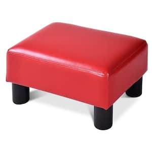 Red PU Leather Ottoman Rectangular Footrest Small Stool with Padded Seat
