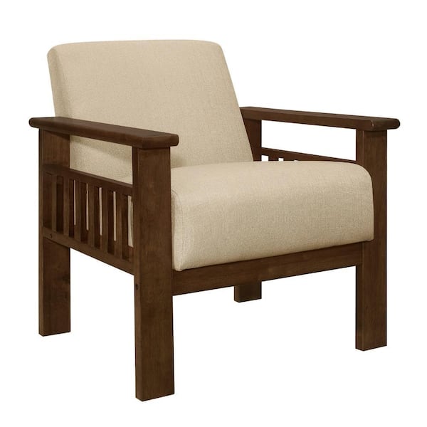 Benjara Brown Polyester Arm Chair with Storgae Arms