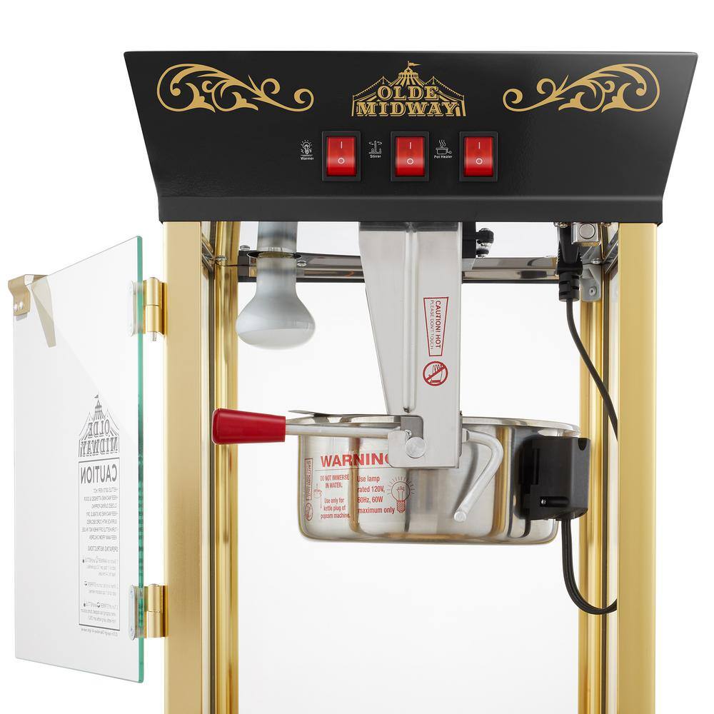 Olde Midway Black and Gold Vintage-Style Popcorn Machine with 8 oz Kettle